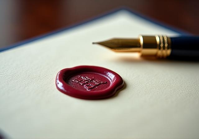 Close up of a legal seal and high-quality parchment representing confidentiality