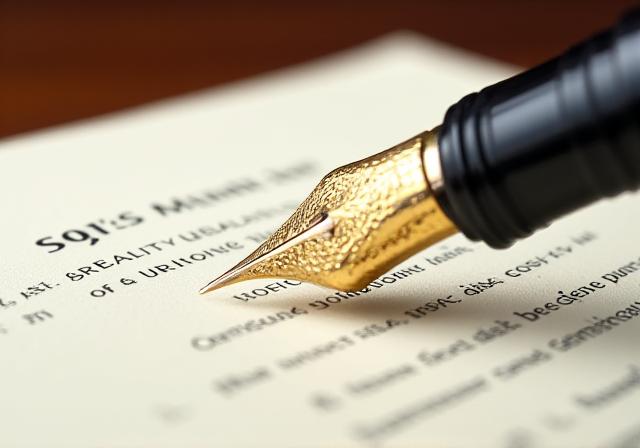 Close-up of legal professional signing a contract